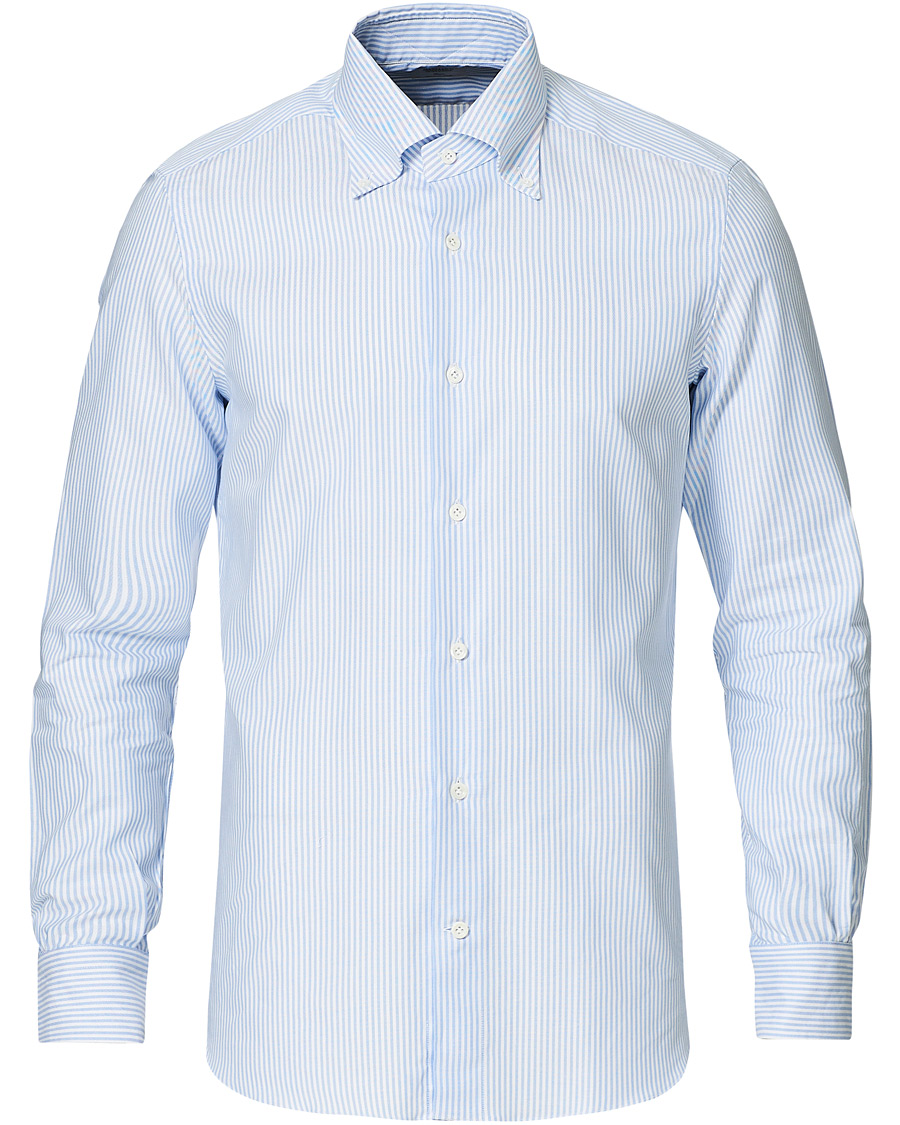 Herre | Skjorter | Mazzarelli | Soft Button Down Stripe Oxford Shirt Light Blue