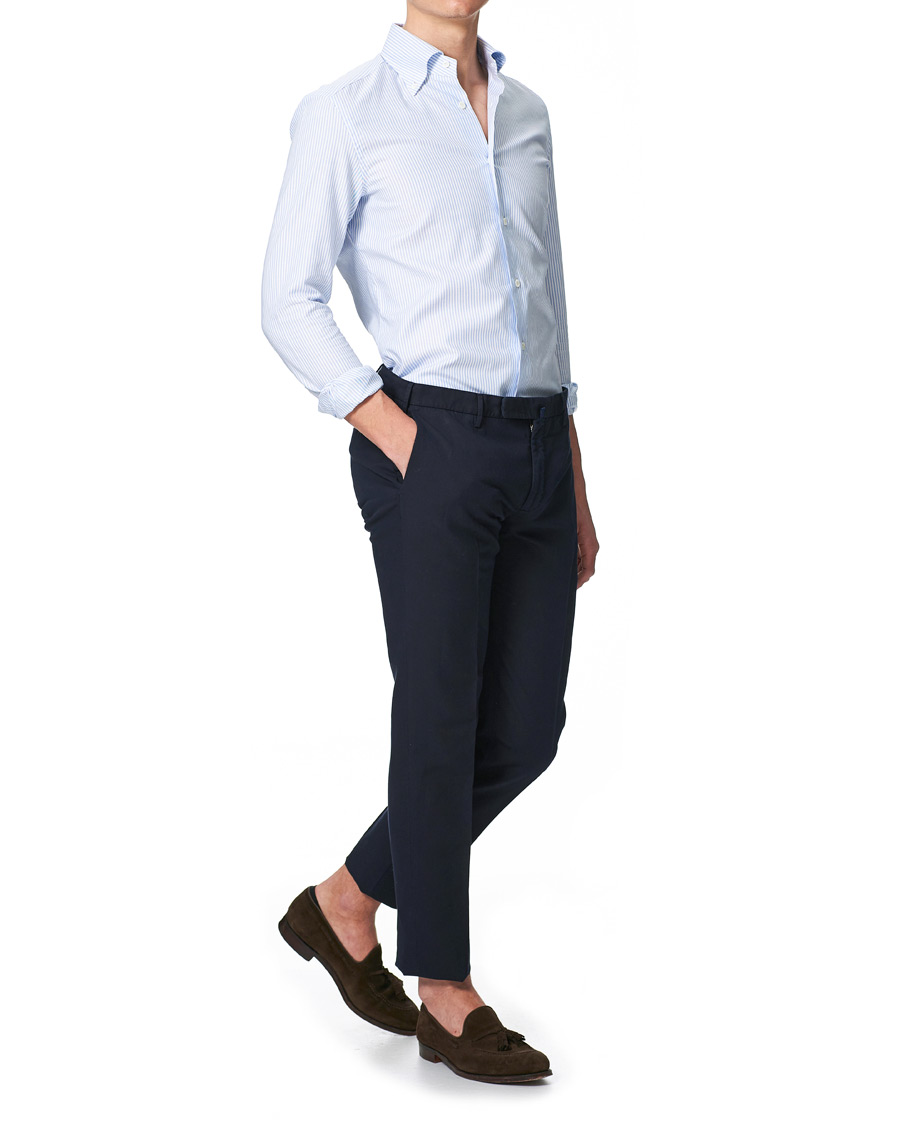 Herre | Skjorter | Mazzarelli | Soft Button Down Stripe Oxford Shirt Light Blue