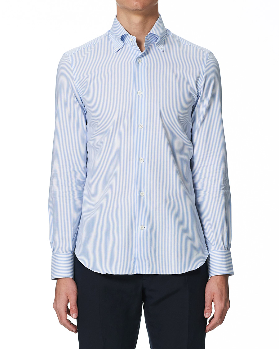Herre | Skjorter | Mazzarelli | Soft Button Down Stripe Oxford Shirt Light Blue