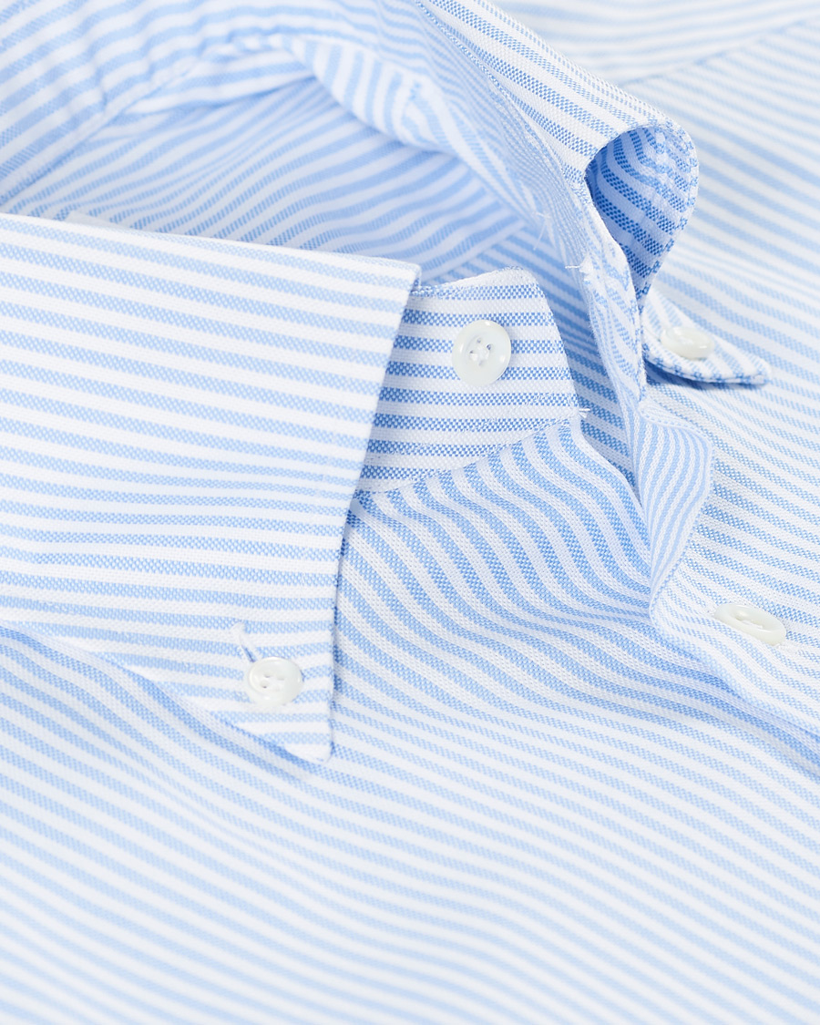 Herre | Skjorter | Mazzarelli | Soft Button Down Stripe Oxford Shirt Light Blue