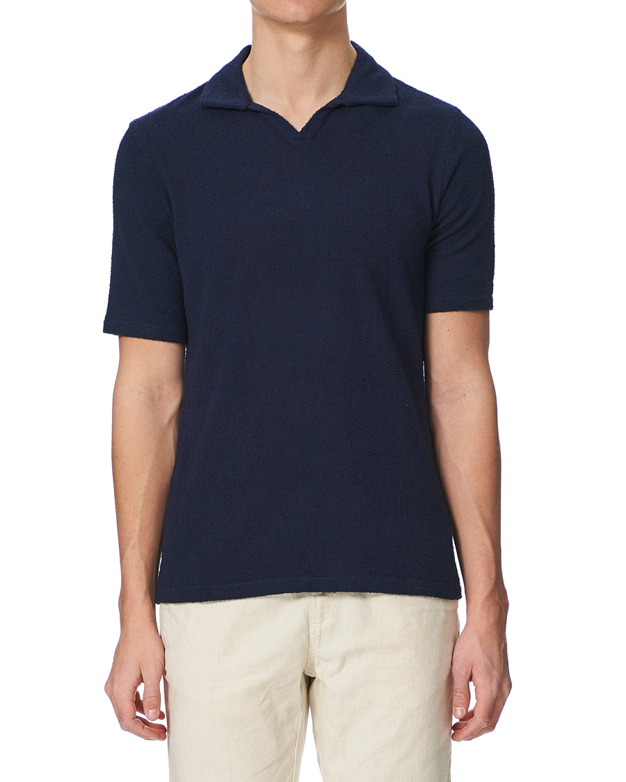 Herre | Polotrøjer | Stenströms | Bouclé Polo Shirt Navy