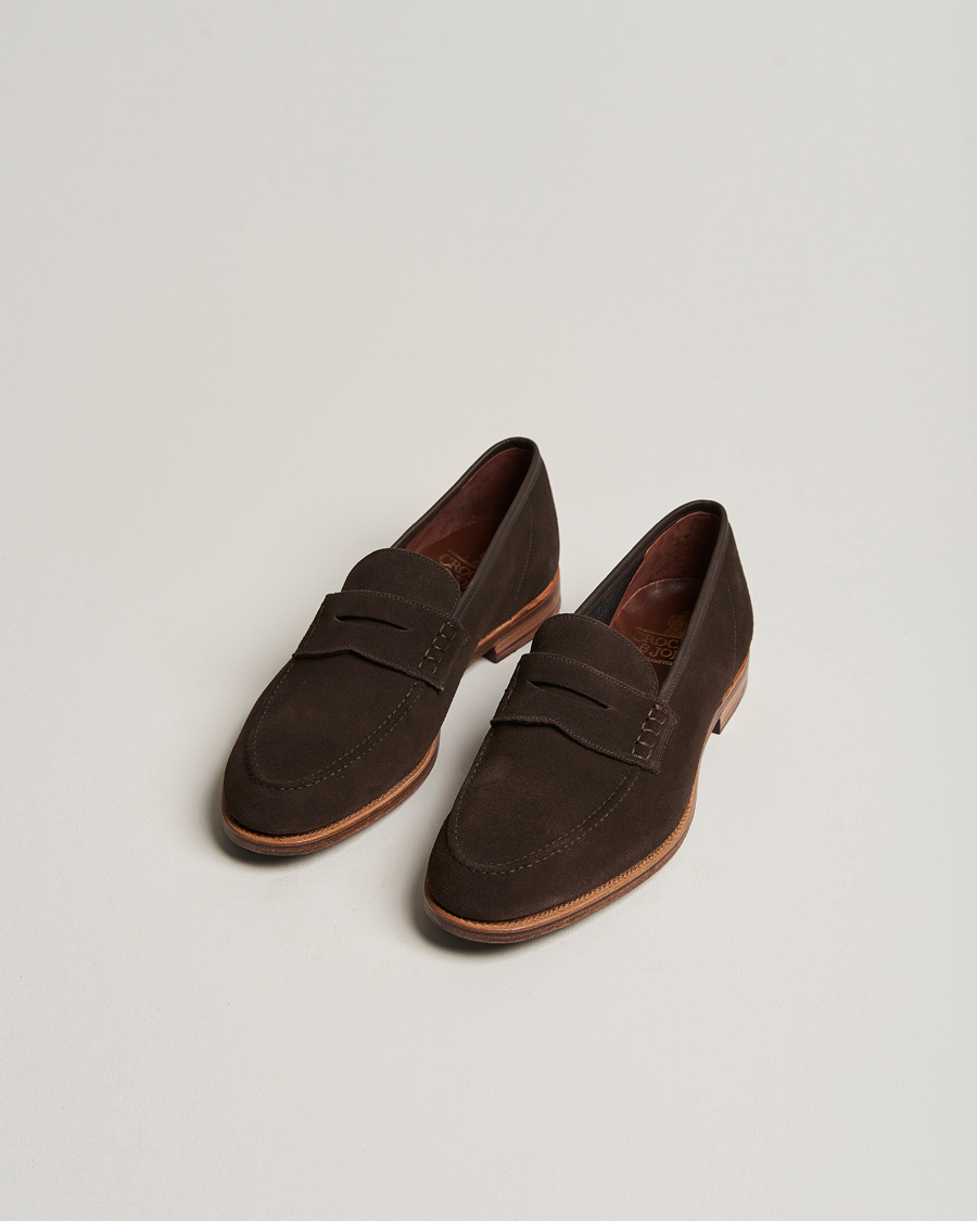 Herre | Sko i ruskind | Crockett & Jones | Seaton Unlined Penny Loafer Dark Oak Suede