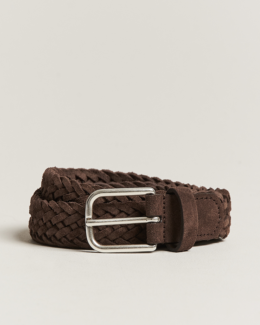 Herre | Bælter | Anderson's | Woven Suede Belt 3 cm Dark Brown