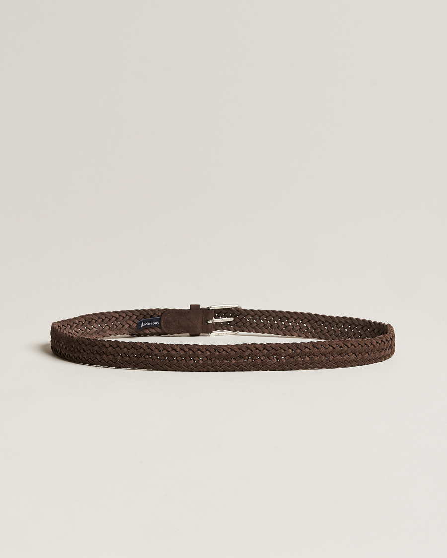 Herre | Italian Department | Anderson's | Woven Suede Belt 3 cm Dark Brown