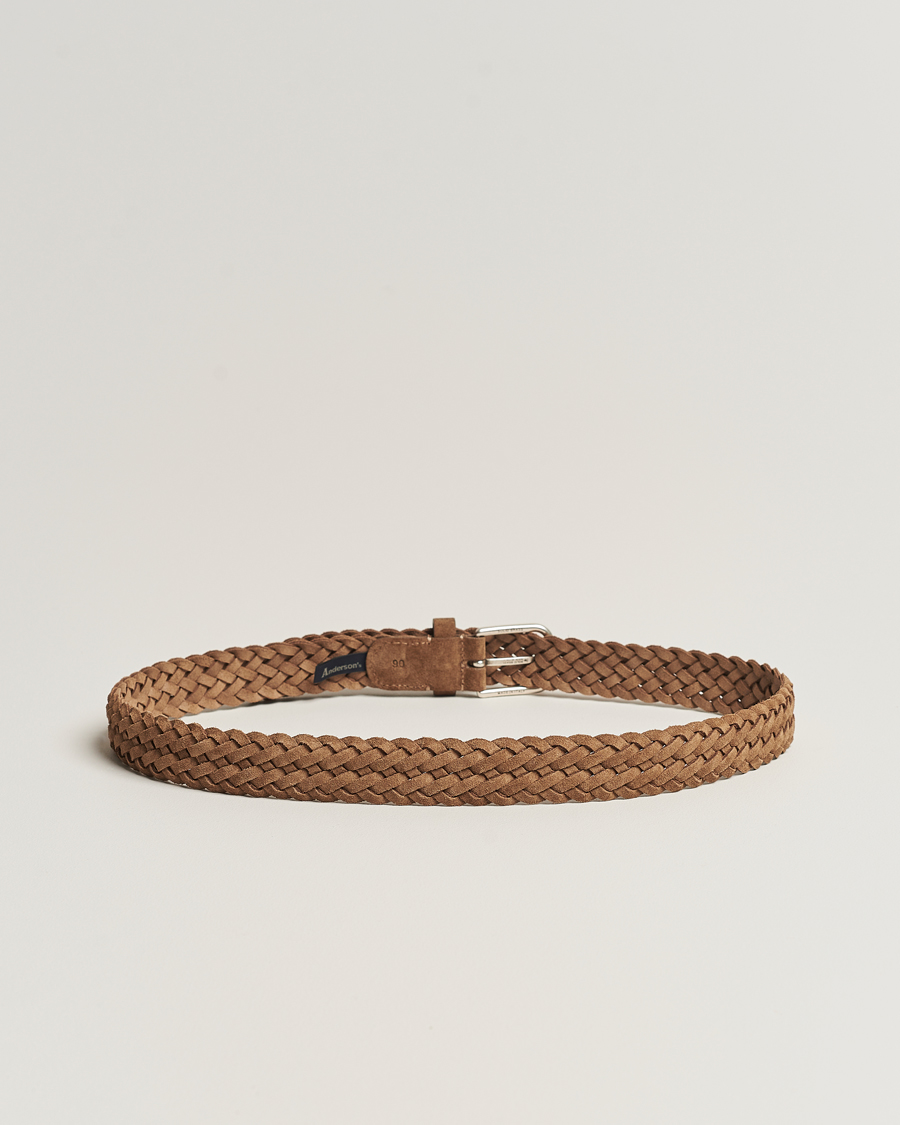 Herre | Italian Department | Anderson's | Woven Suede Belt 3 cm Light Brown