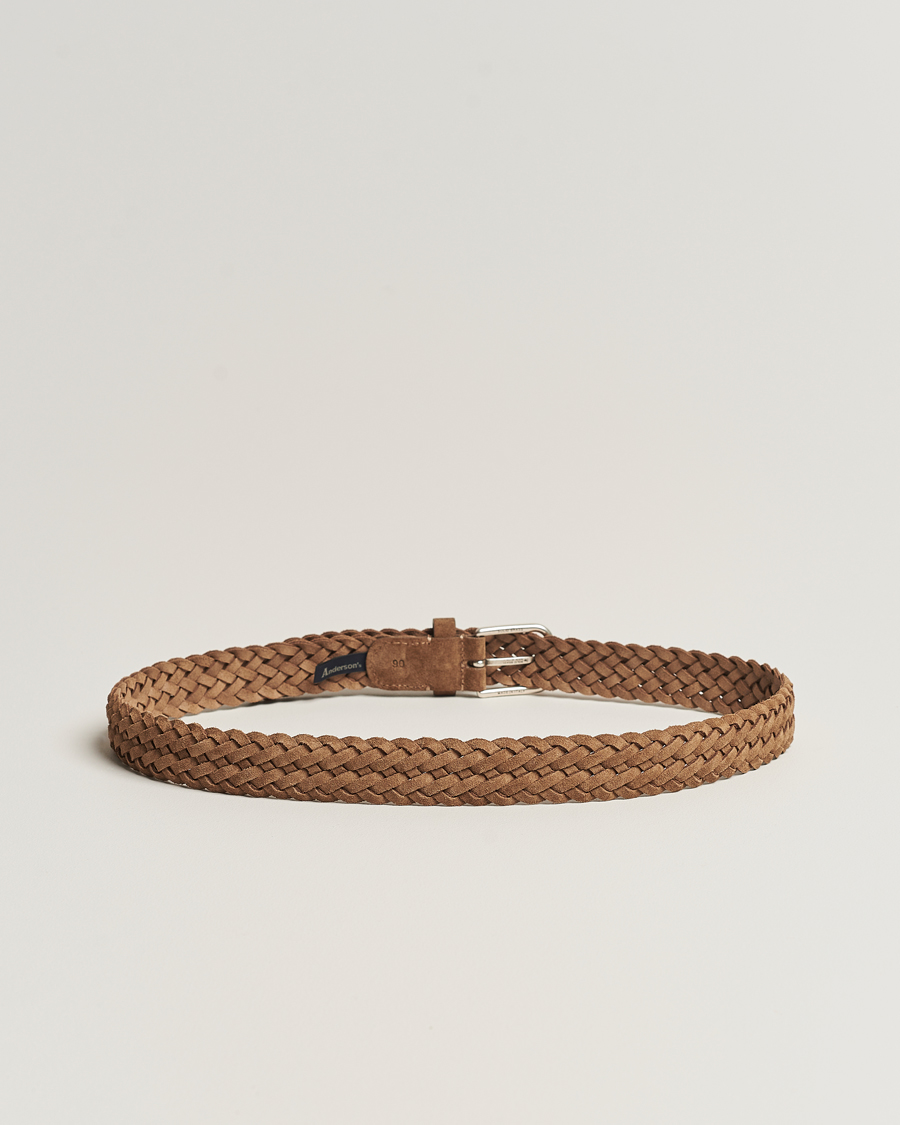 Herre | Flettede bælter | Anderson's | Woven Suede Belt 3 cm Light Brown