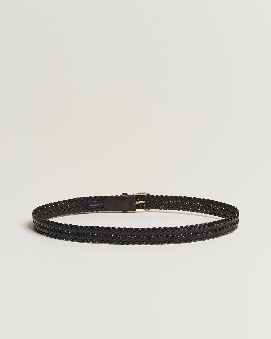 Herre | Flettede bælter | Anderson's | Woven Leather Belt 3 cm Dark Brown