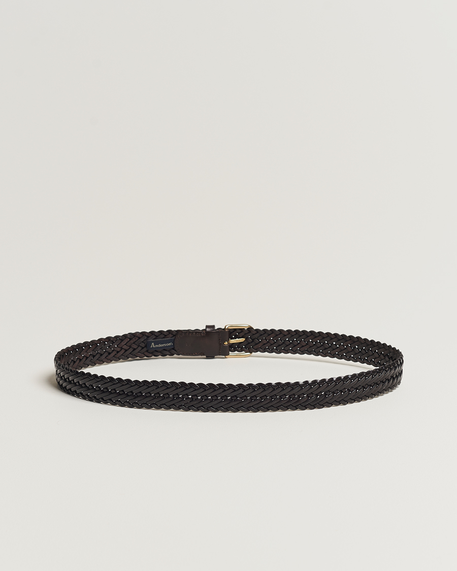 Herre | Flettede bælter | Anderson's | Woven Leather Belt 3 cm Dark Brown