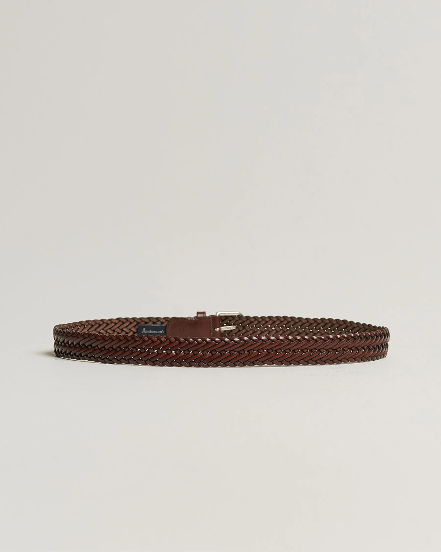 Herre | Business & Beyond | Anderson's | Woven Leather Belt 3 cm Cognac