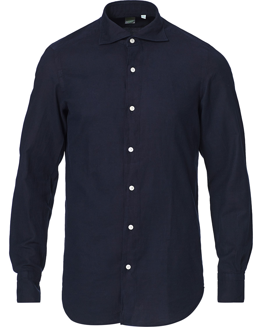 Herre | Skjorter | Finamore Napoli | Tokyo Slim Fit Flannel Shirt Navy
