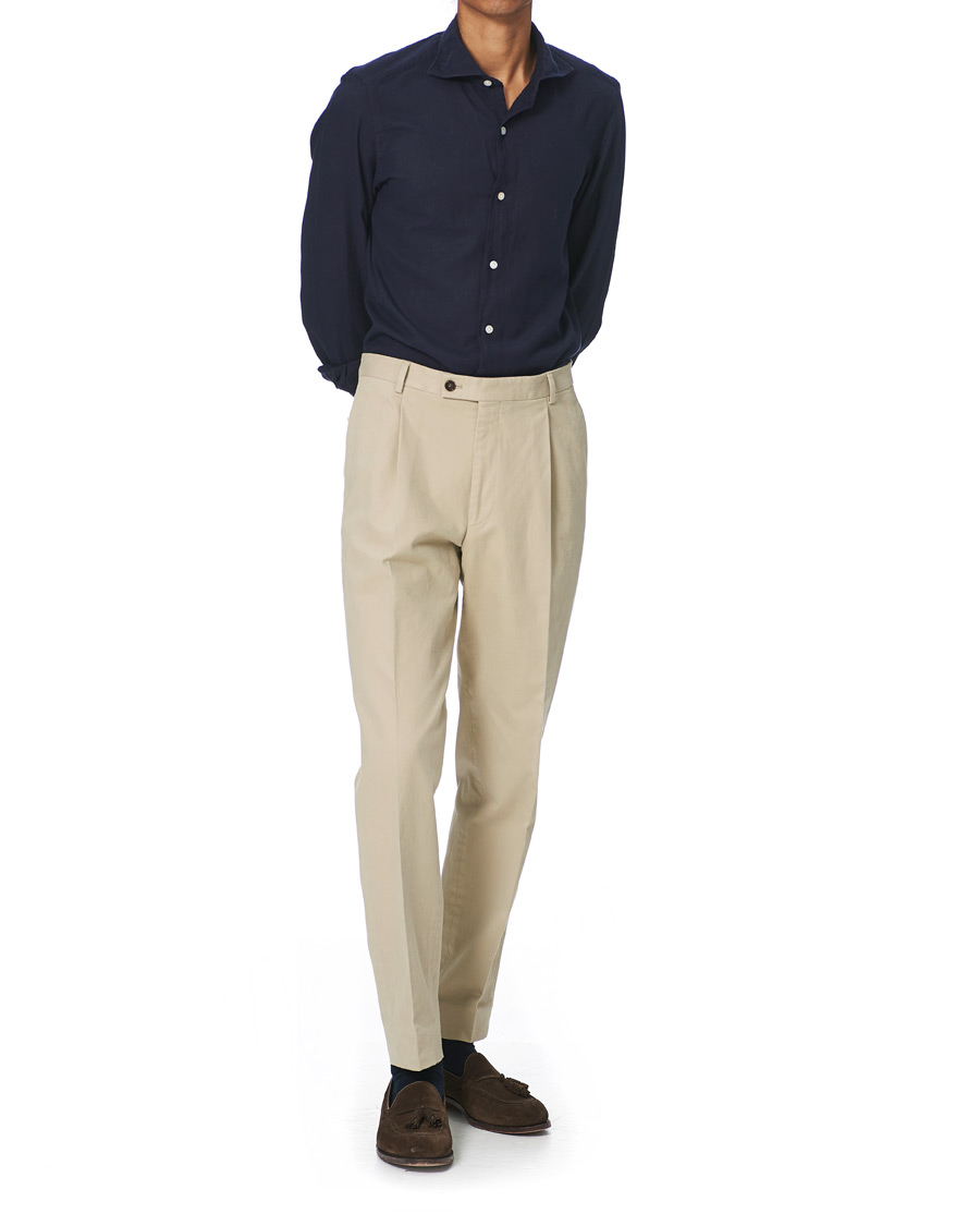Herre | Skjorter | Finamore Napoli | Tokyo Slim Fit Flannel Shirt Navy