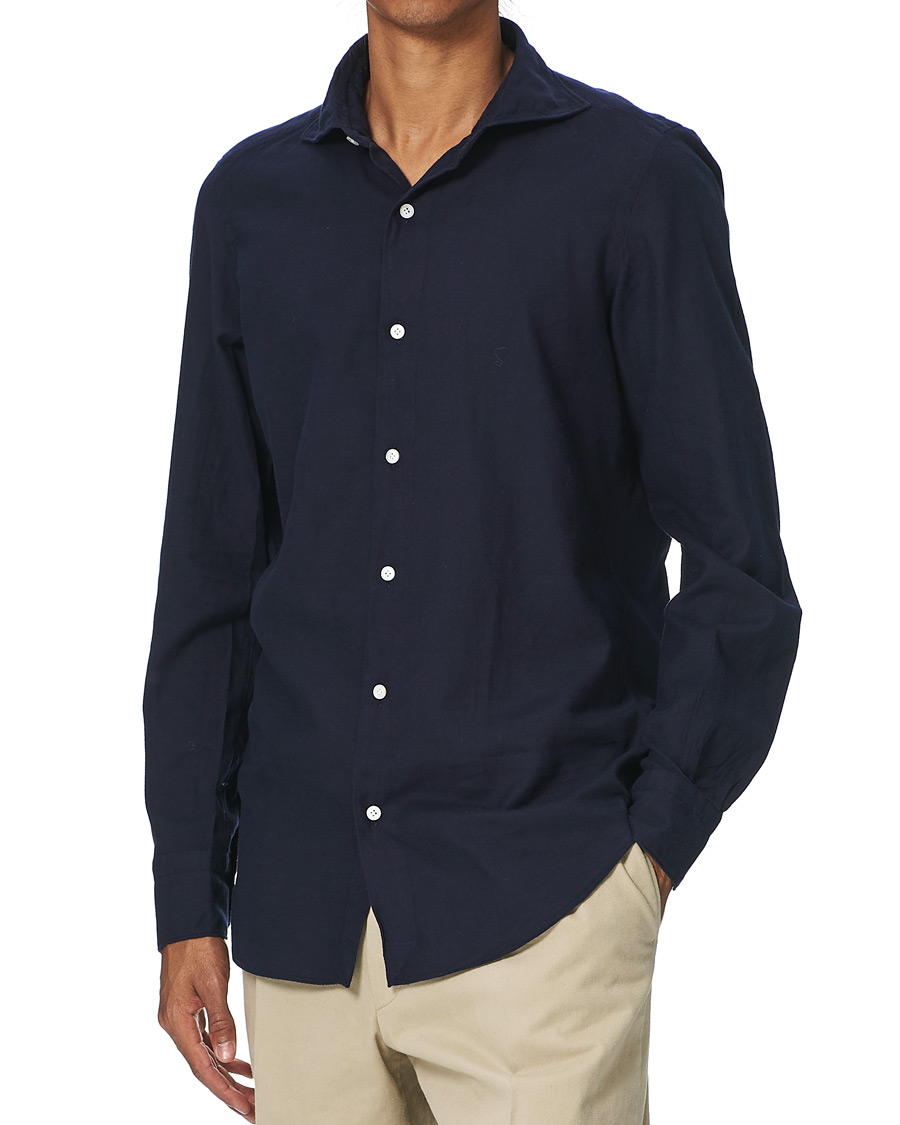 Herre | Skjorter | Finamore Napoli | Tokyo Slim Fit Flannel Shirt Navy