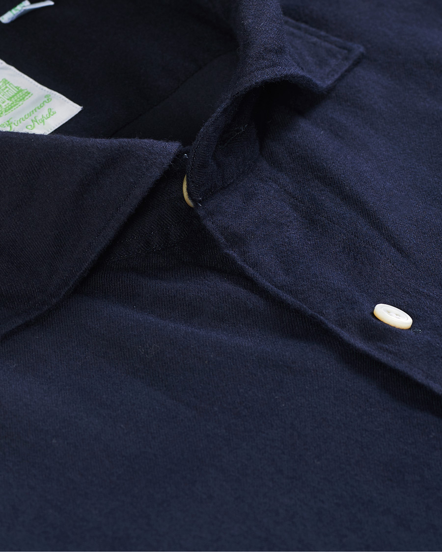 Herre | Skjorter | Finamore Napoli | Tokyo Slim Fit Flannel Shirt Navy