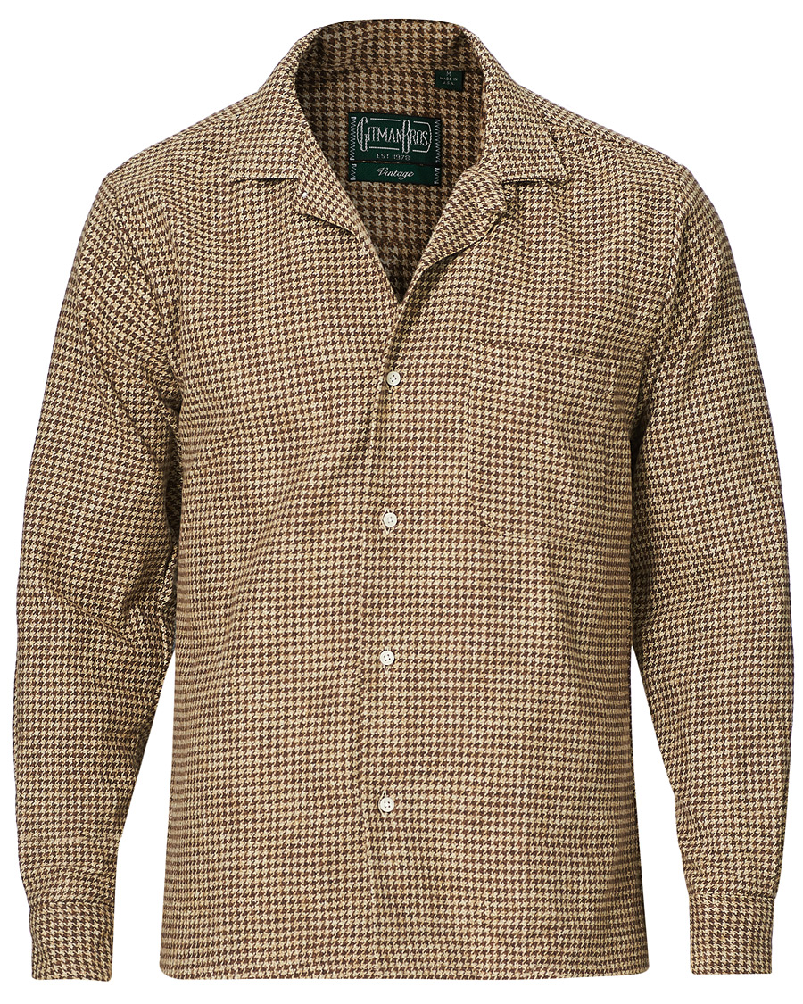 Herre | Skjorter | Gitman Vintage | Camp Collar Houndstooth Flannel Shirt Beige