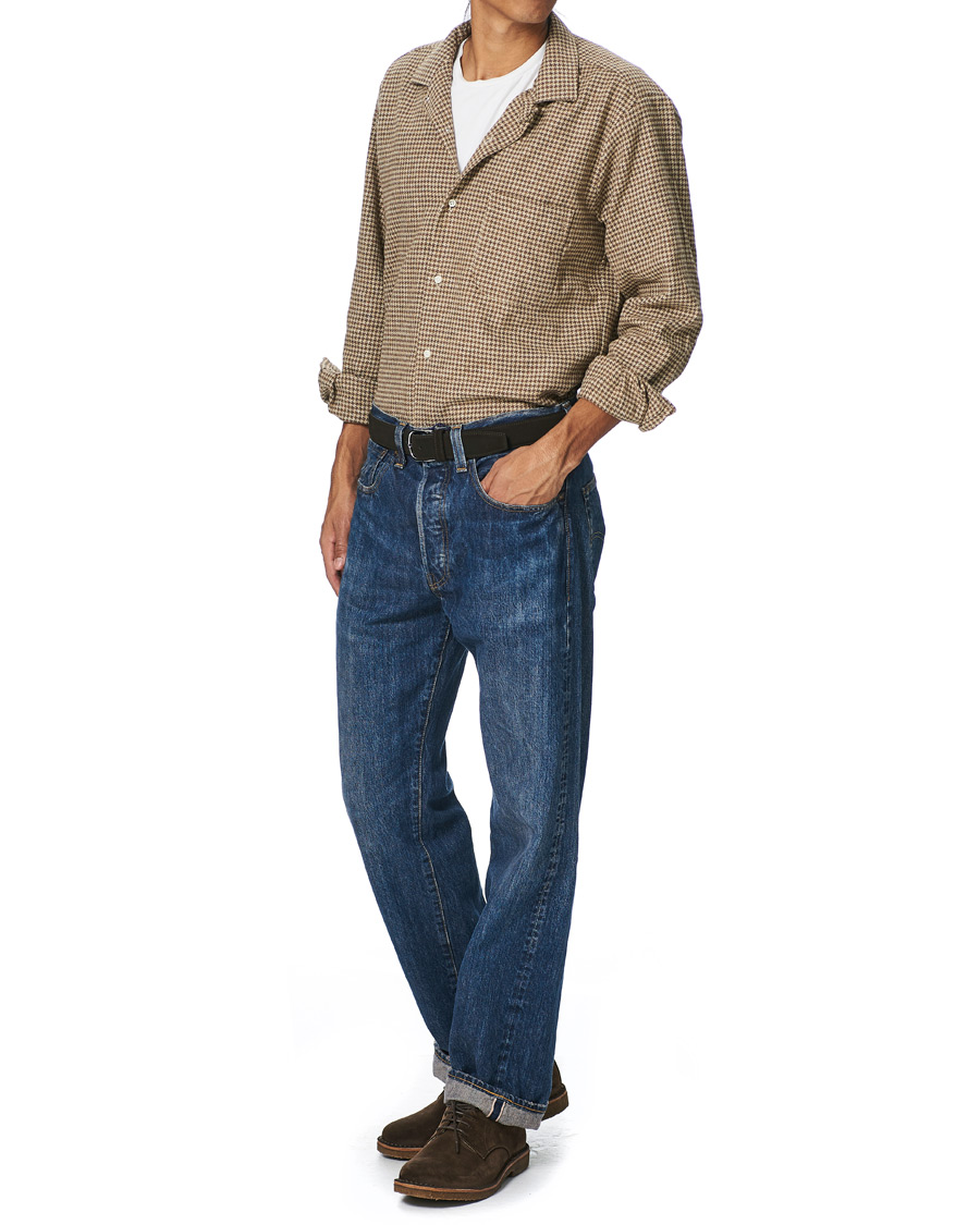 Herre | Skjorter | Gitman Vintage | Camp Collar Houndstooth Flannel Shirt Beige