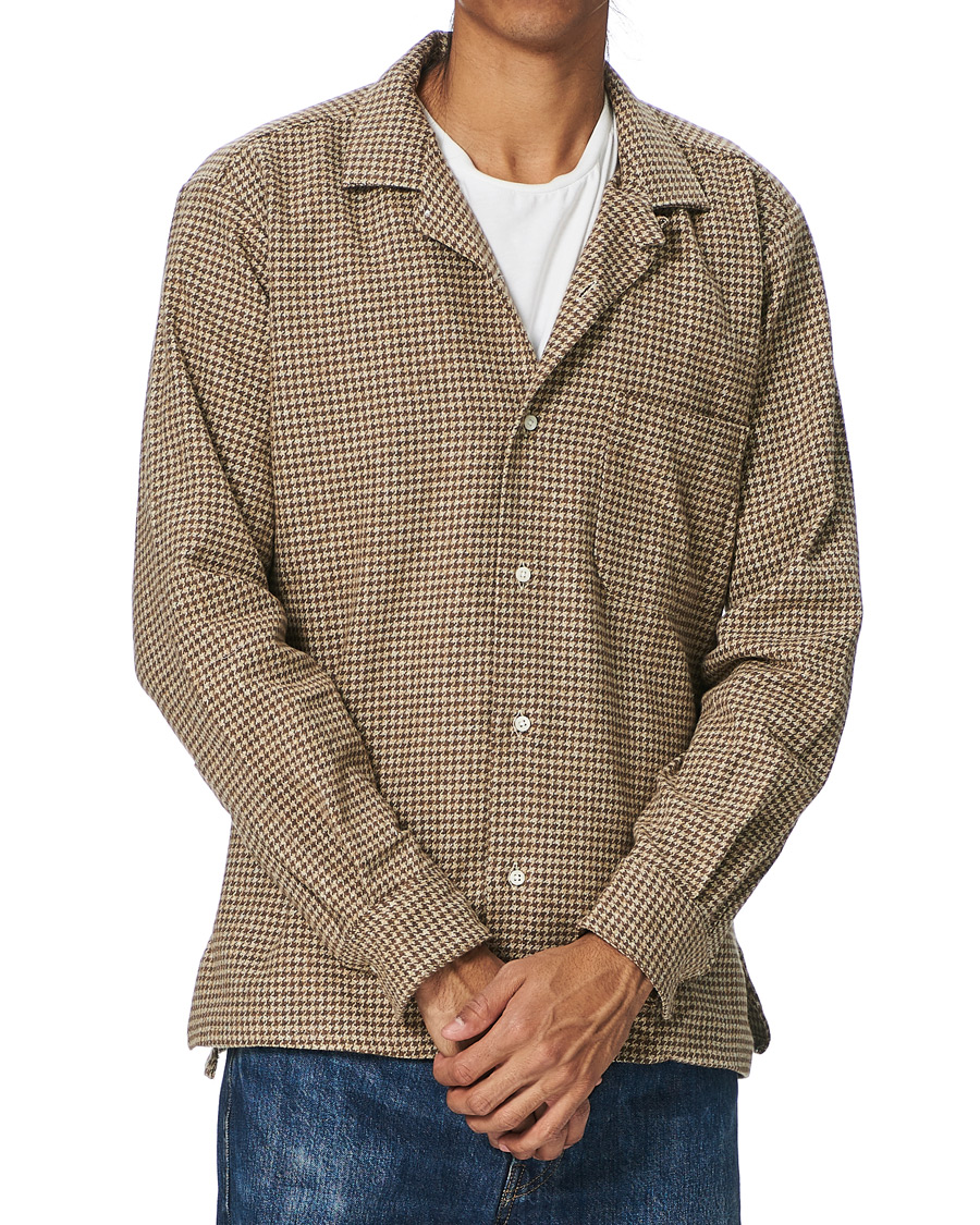 Herre | Skjorter | Gitman Vintage | Camp Collar Houndstooth Flannel Shirt Beige
