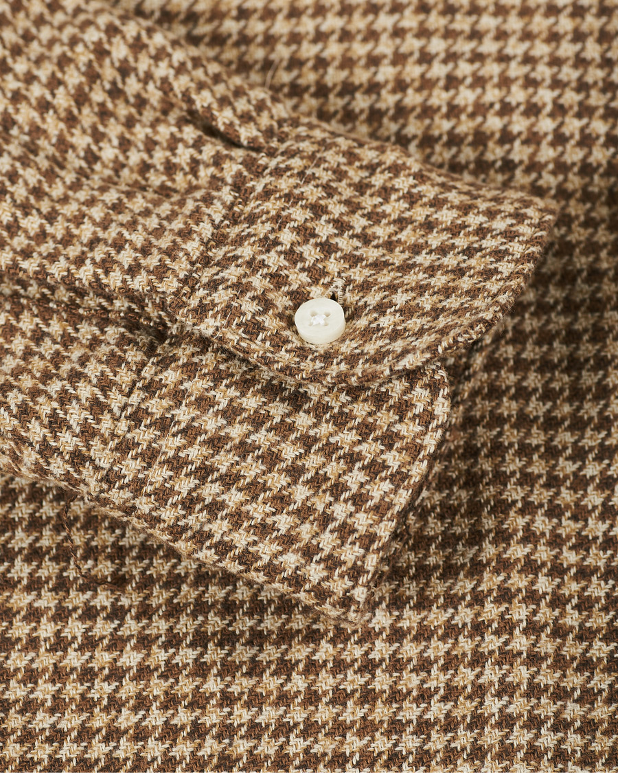 Herre | Skjorter | Gitman Vintage | Camp Collar Houndstooth Flannel Shirt Beige