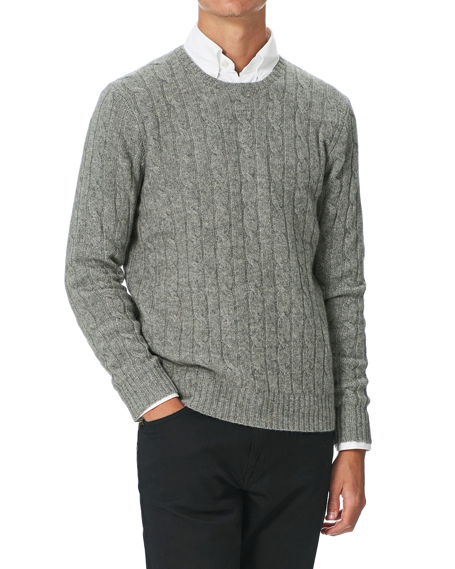 Herre | Trøjer | Polo Ralph Lauren | Cashmere Cable Crew Neck Sweater Fawn Grey Heather