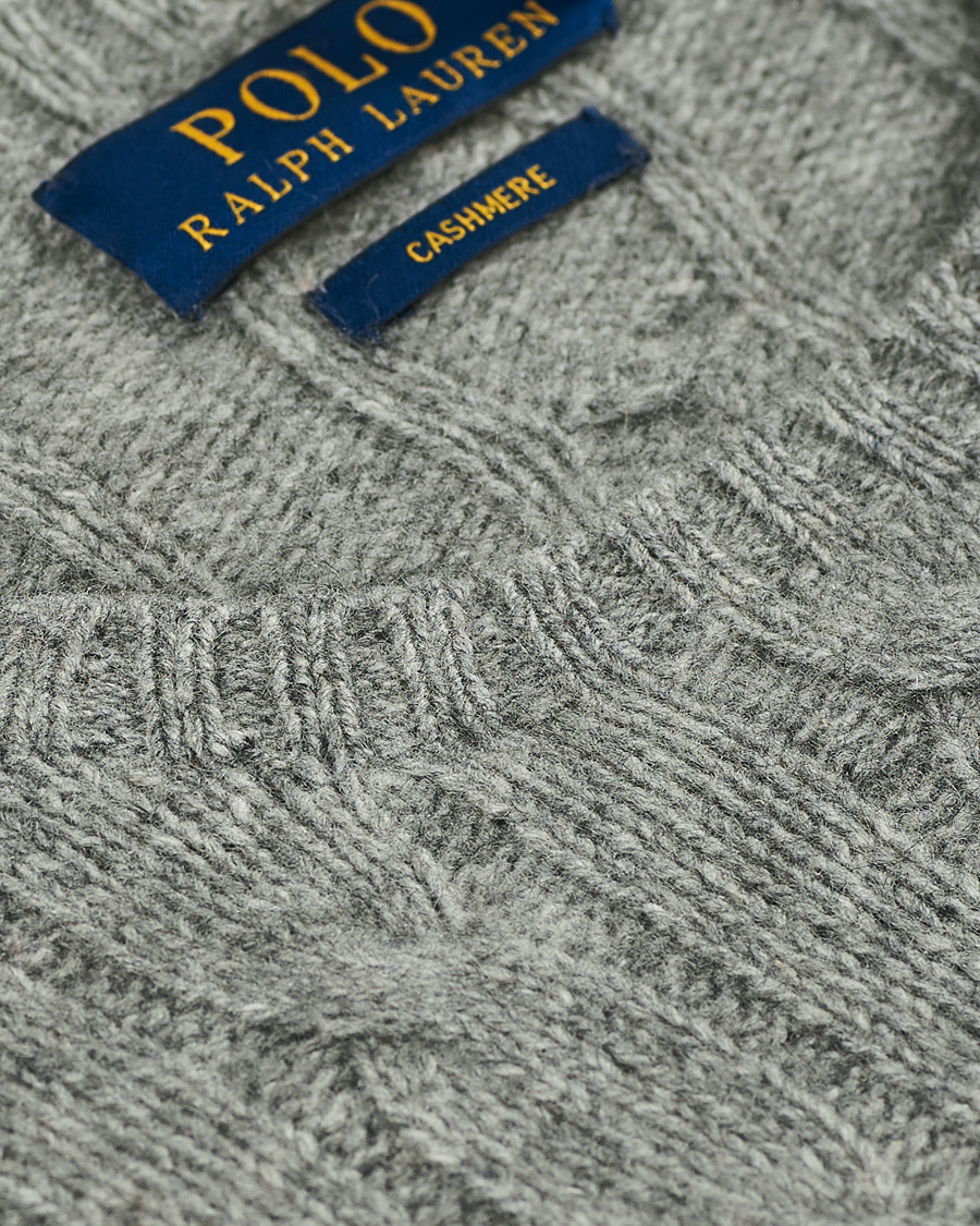 Herre | Trøjer | Polo Ralph Lauren | Cashmere Cable Crew Neck Sweater Fawn Grey Heather