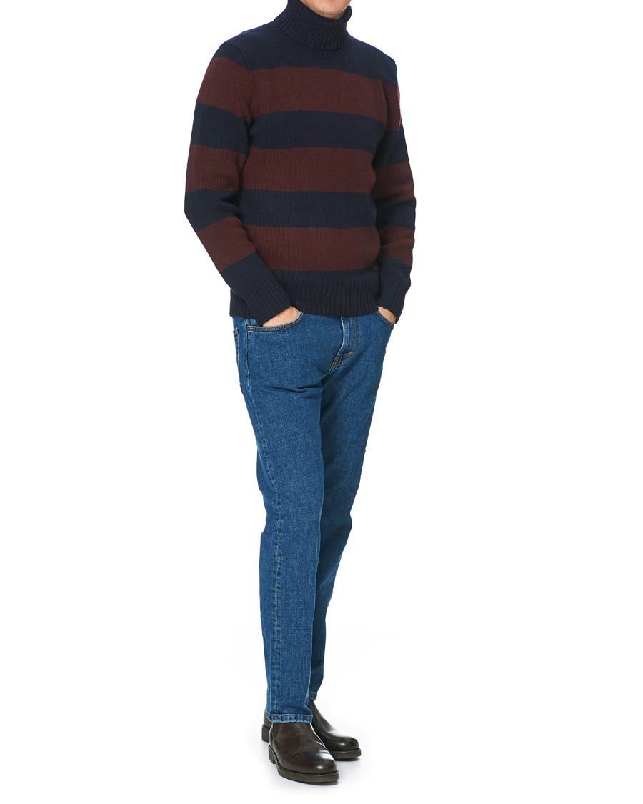 Herre | Trøjer | Polo Ralph Lauren | Barstriped Knitted Turtleneck Wine/Navy