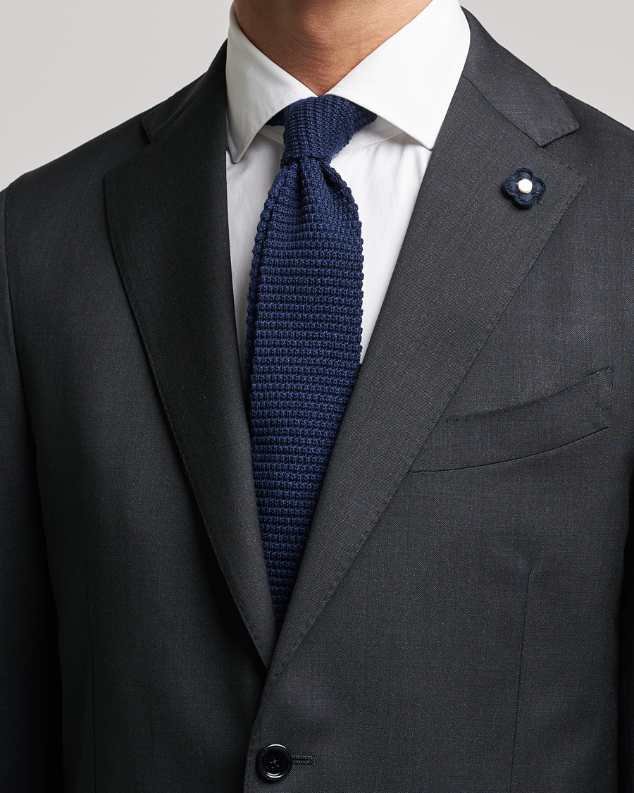 Herre | Amanda Christensen Wool Knitted 6cm Tie Navy | Amanda Christensen | Wool Knitted 6cm Tie Navy
