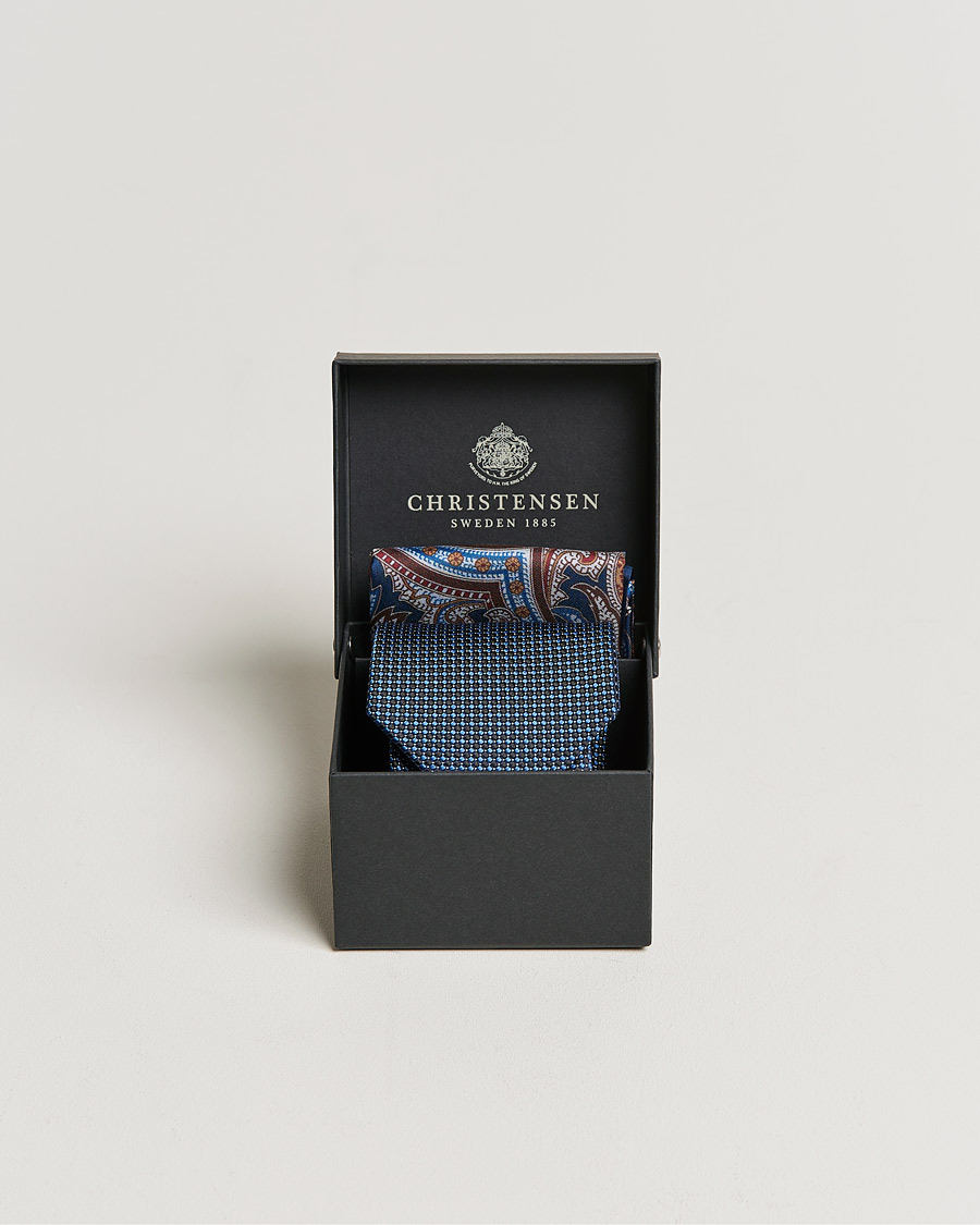 Herre | Amanda Christensen Box Set Silk 8 cm Paisley Tie And Pocket Square Navy | Amanda Christensen | Box Set Silk 8 cm Paisley Tie And Pocket Square Navy