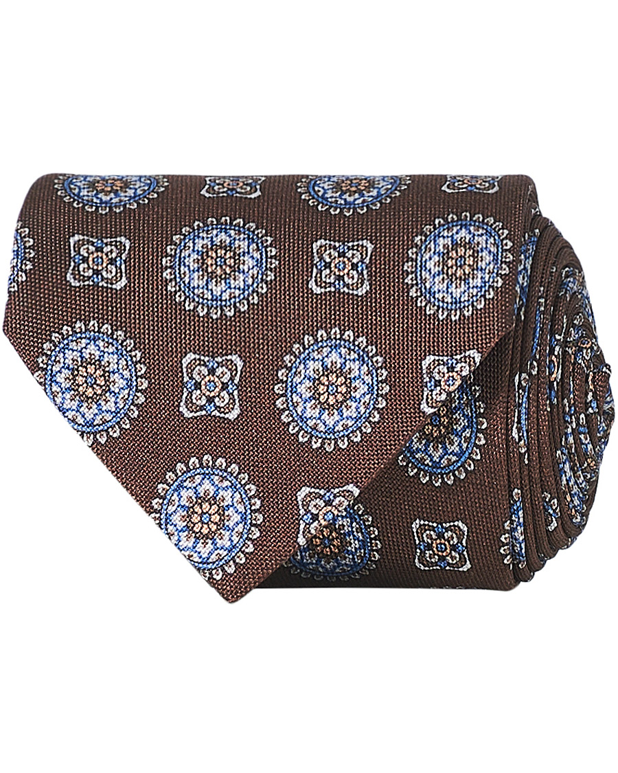 Herre | Amanda Christensen Silk Oxford 8 cm Printed Medallion Tie Brown | Amanda Christensen | Silk Oxford 8 cm Printed Medallion Tie Brown