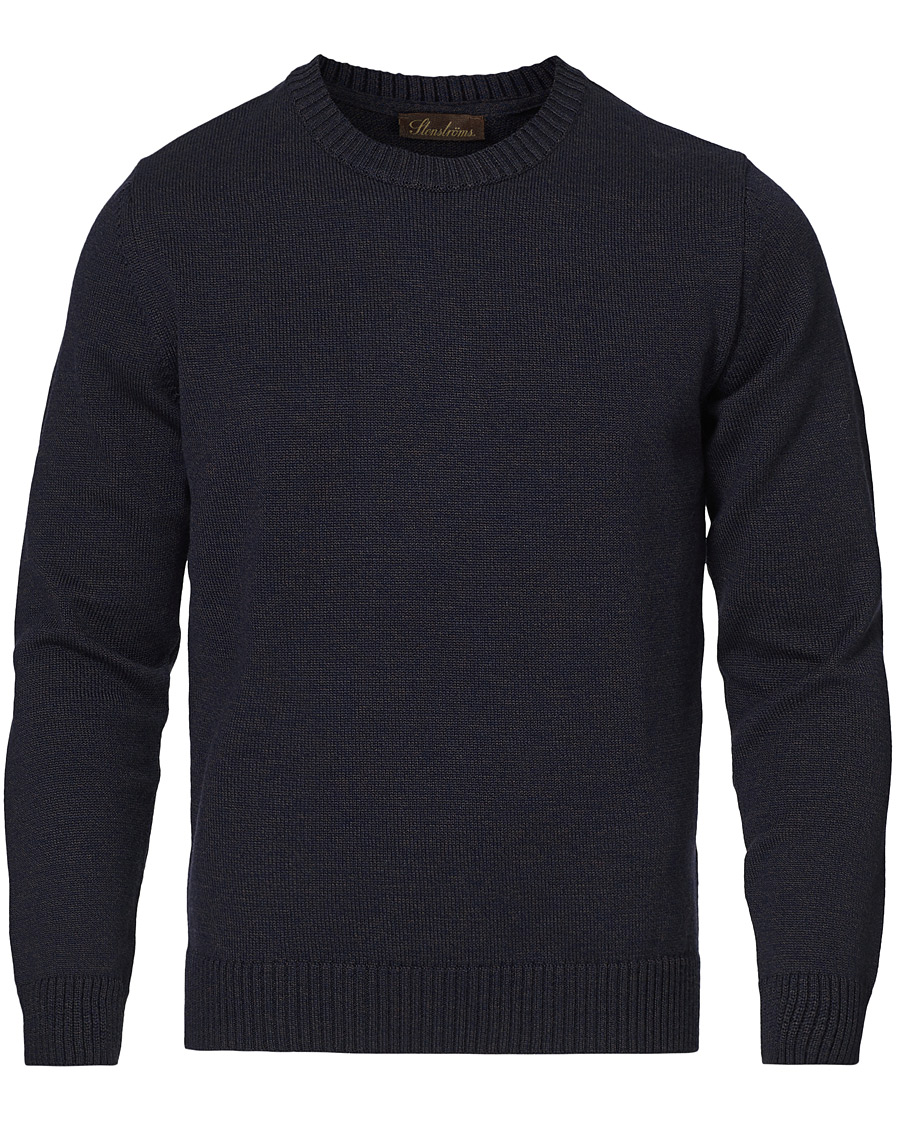 Herre | Trøjer | Stenströms | Heavy Knitted Merino Crew Neck Brown/Blue Mouliné