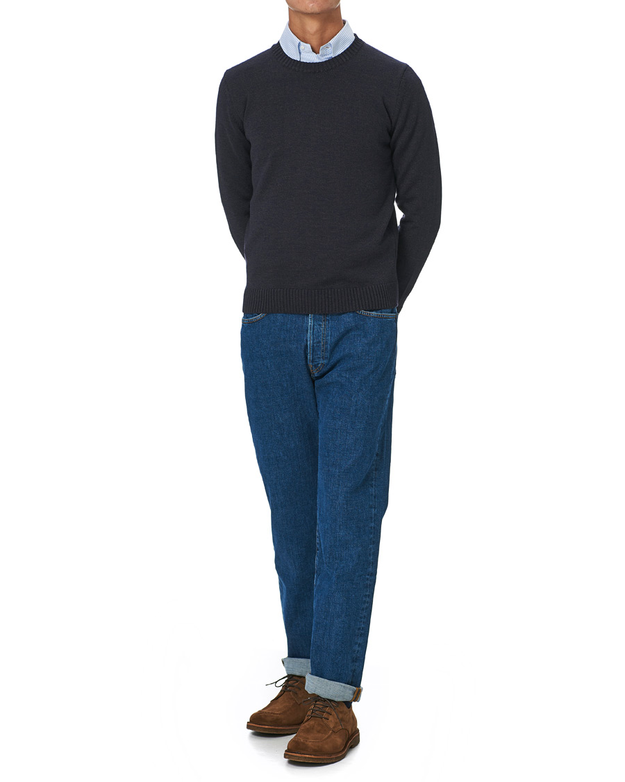 Herre | Trøjer | Stenströms | Heavy Knitted Merino Crew Neck Brown/Blue Mouliné