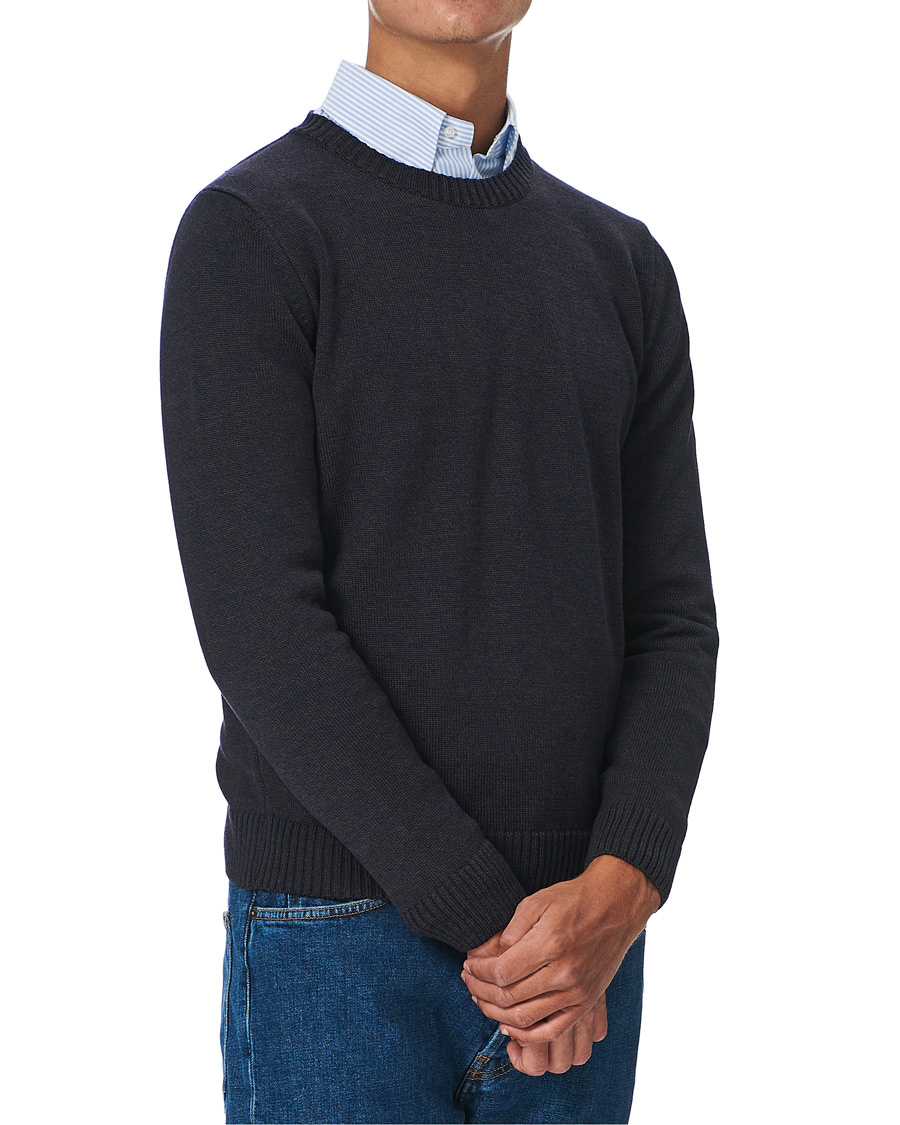 Herre | Trøjer | Stenströms | Heavy Knitted Merino Crew Neck Brown/Blue Mouliné