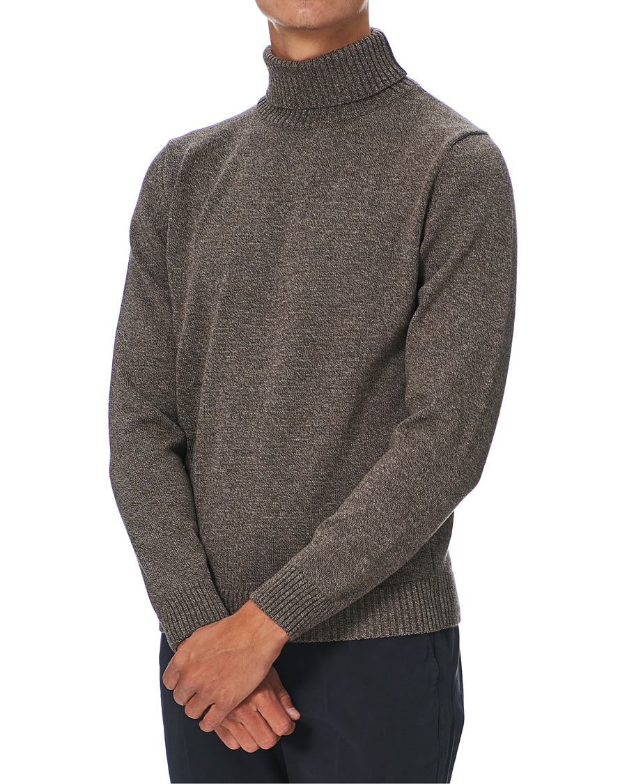 Herre | Trøjer | Stenströms | Heavy Knitted Merino Rollneck Brown Mouliné