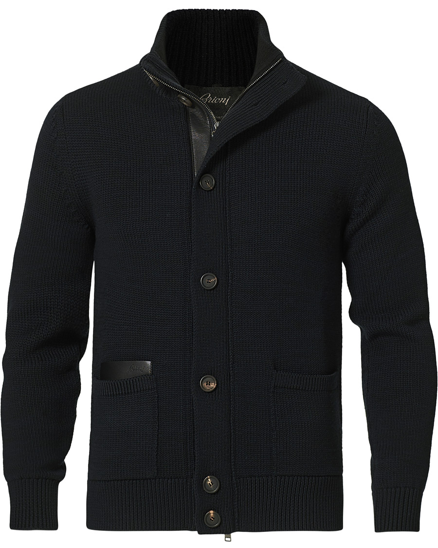 Herre | Trøjer | Brioni | Heavy Wool Cardigan Jacket Navy