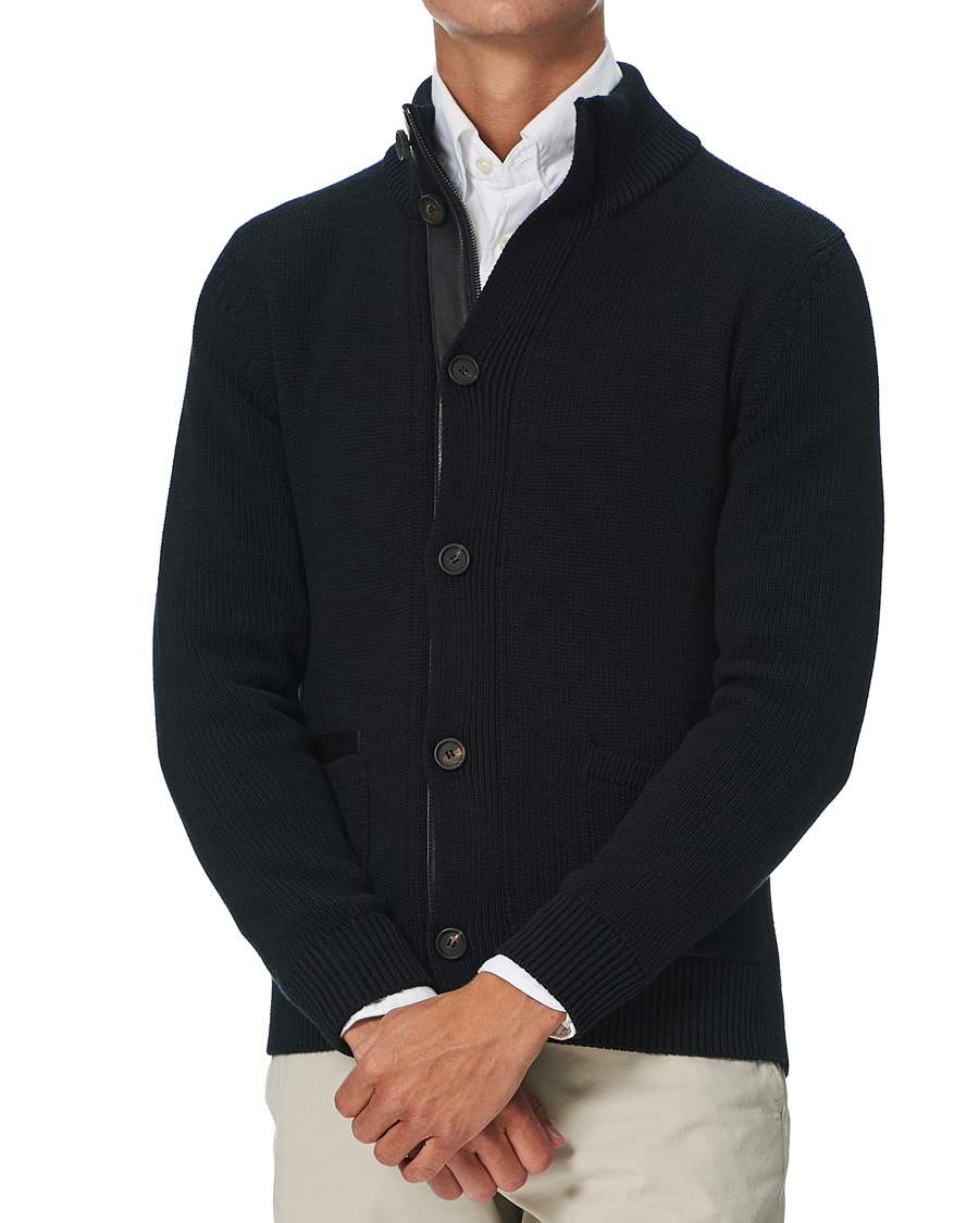 Herre | Trøjer | Brioni | Heavy Wool Cardigan Jacket Navy