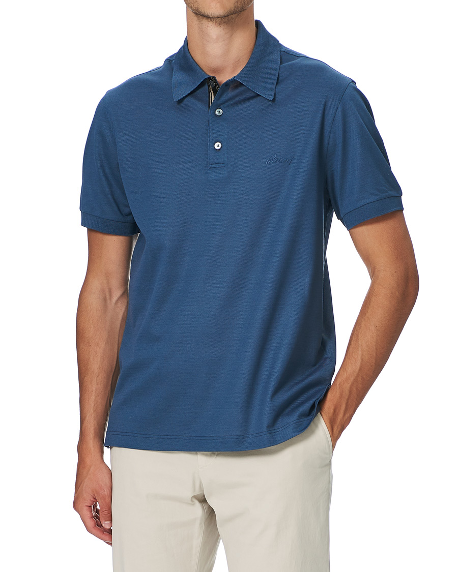 Herre | Polotrøjer | Brioni | Contrast Placket Polo Piquet Dark Blue