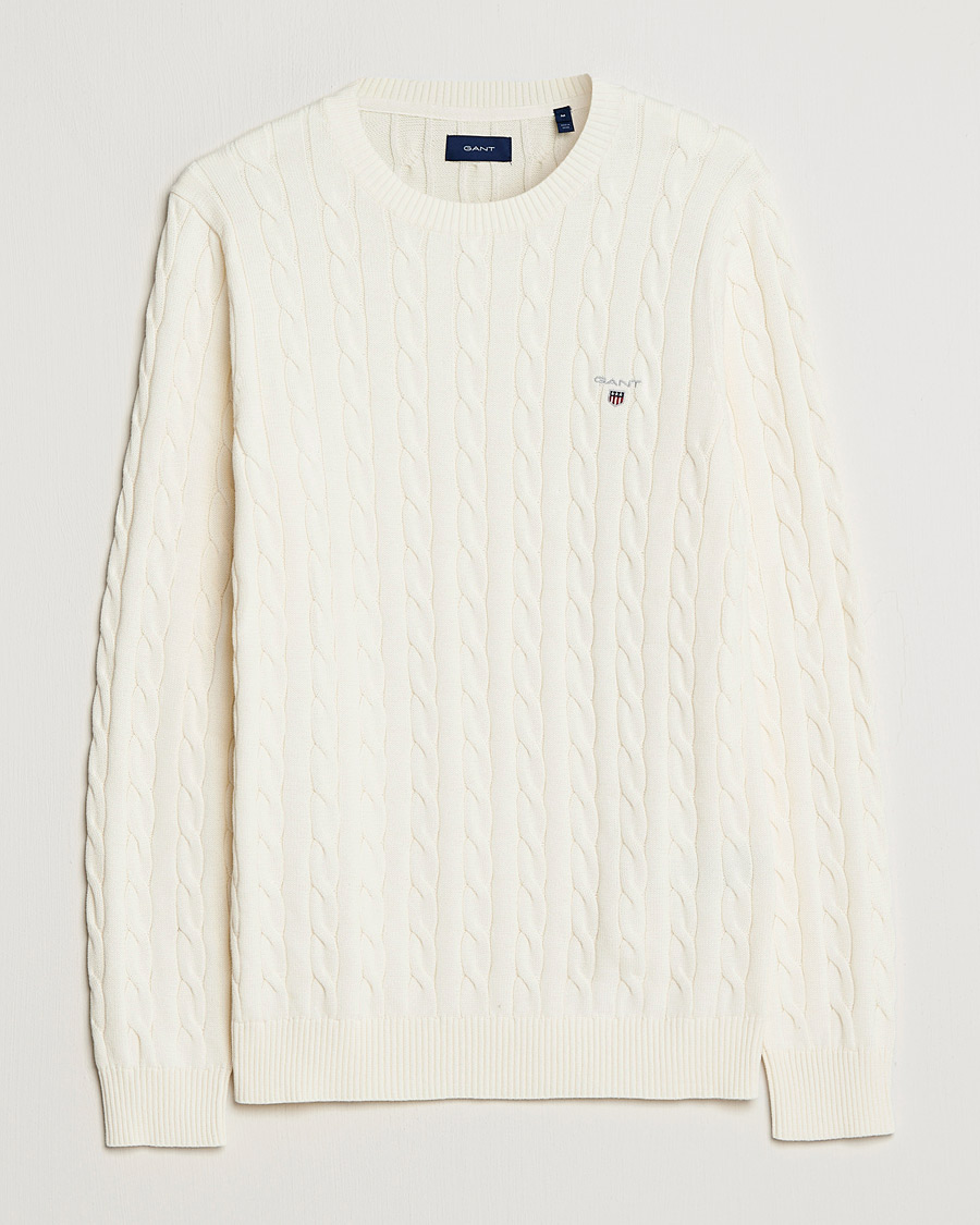 Herre | Trøjer | GANT | Cotton Cable Crew Neck Pullover Cream