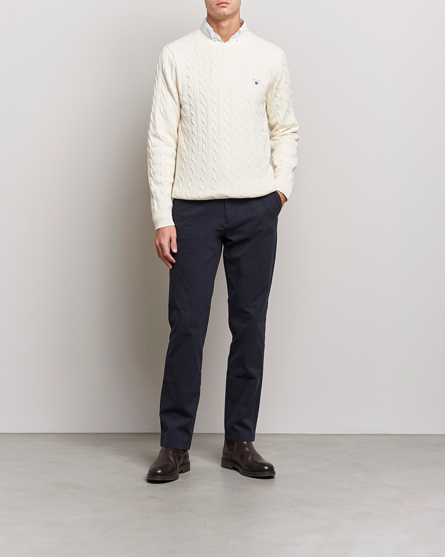 Herre | Trøjer | GANT | Cotton Cable Crew Neck Pullover Cream