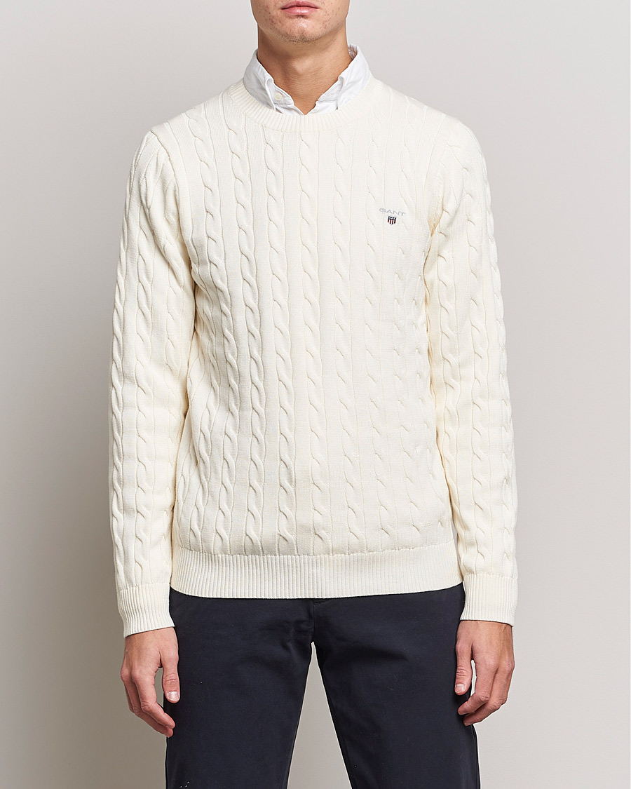 Herre | Trøjer | GANT | Cotton Cable Crew Neck Pullover Cream
