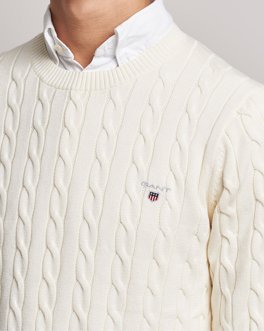 Herre | Trøjer | GANT | Cotton Cable Crew Neck Pullover Cream