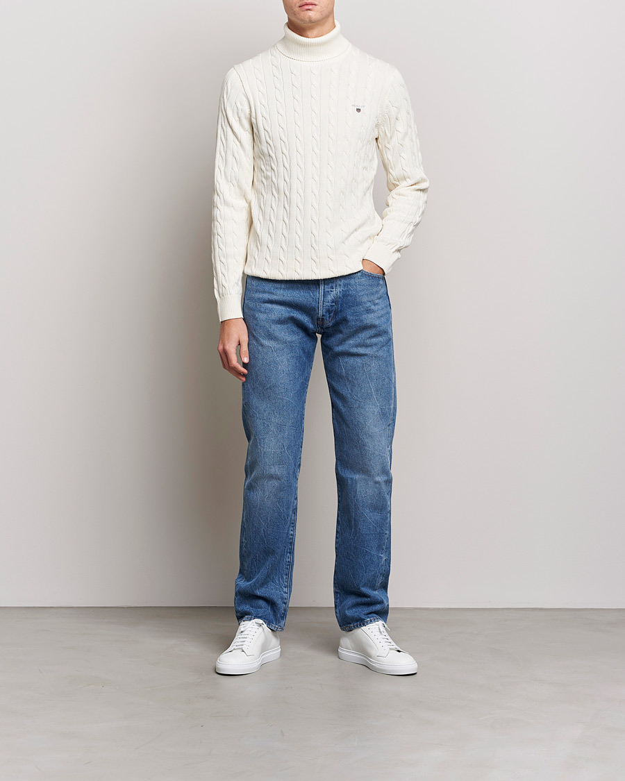 Herre | Trøjer | GANT | Cotton Cable Turtleneck Cream