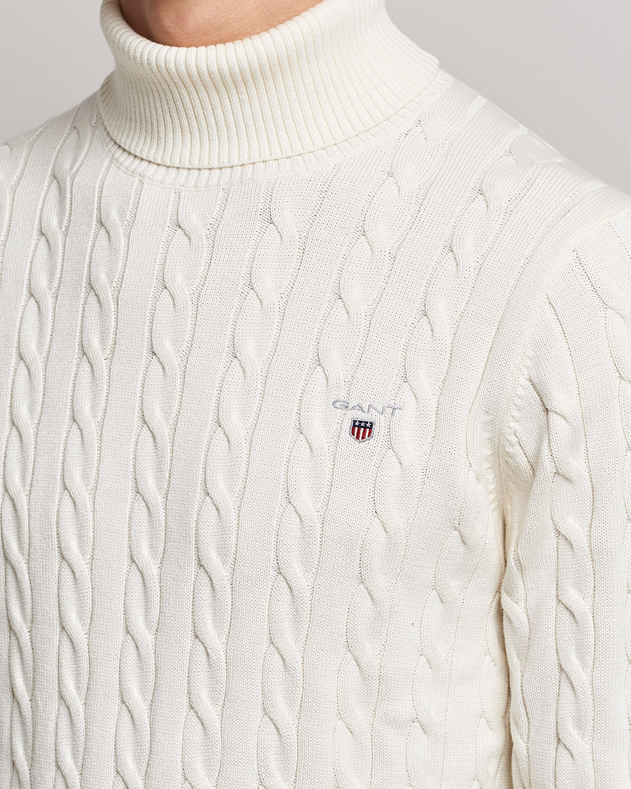 Herre | Trøjer | GANT | Cotton Cable Turtleneck Cream