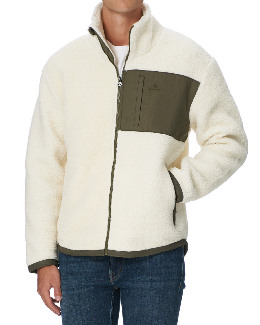 Herre | Trøjer | GANT | Fleece Full Zip Jacket Cream