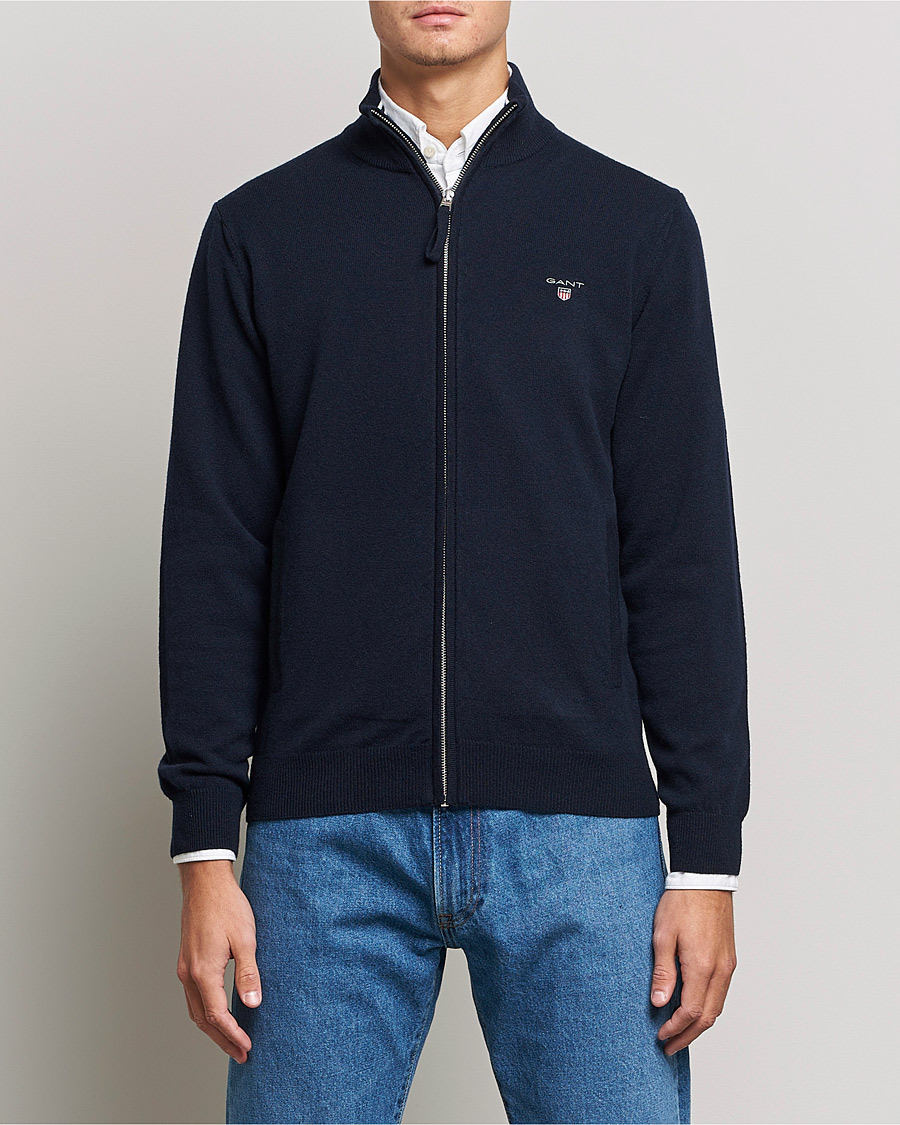Herre | Trøjer | GANT | Lambswool Full Zip Marine