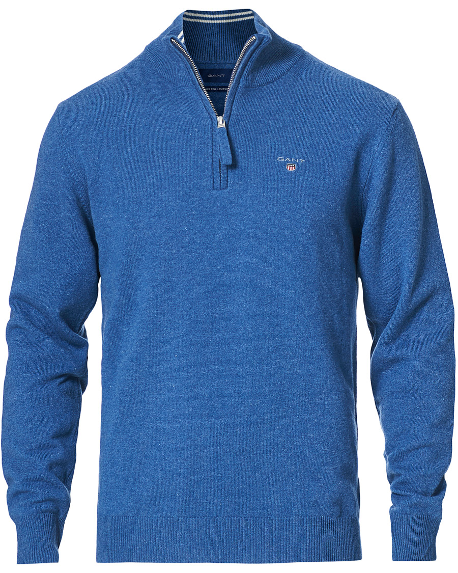 Herre | Trøjer | GANT | Lambswool Half Zip Sweater Stone Blue Melange