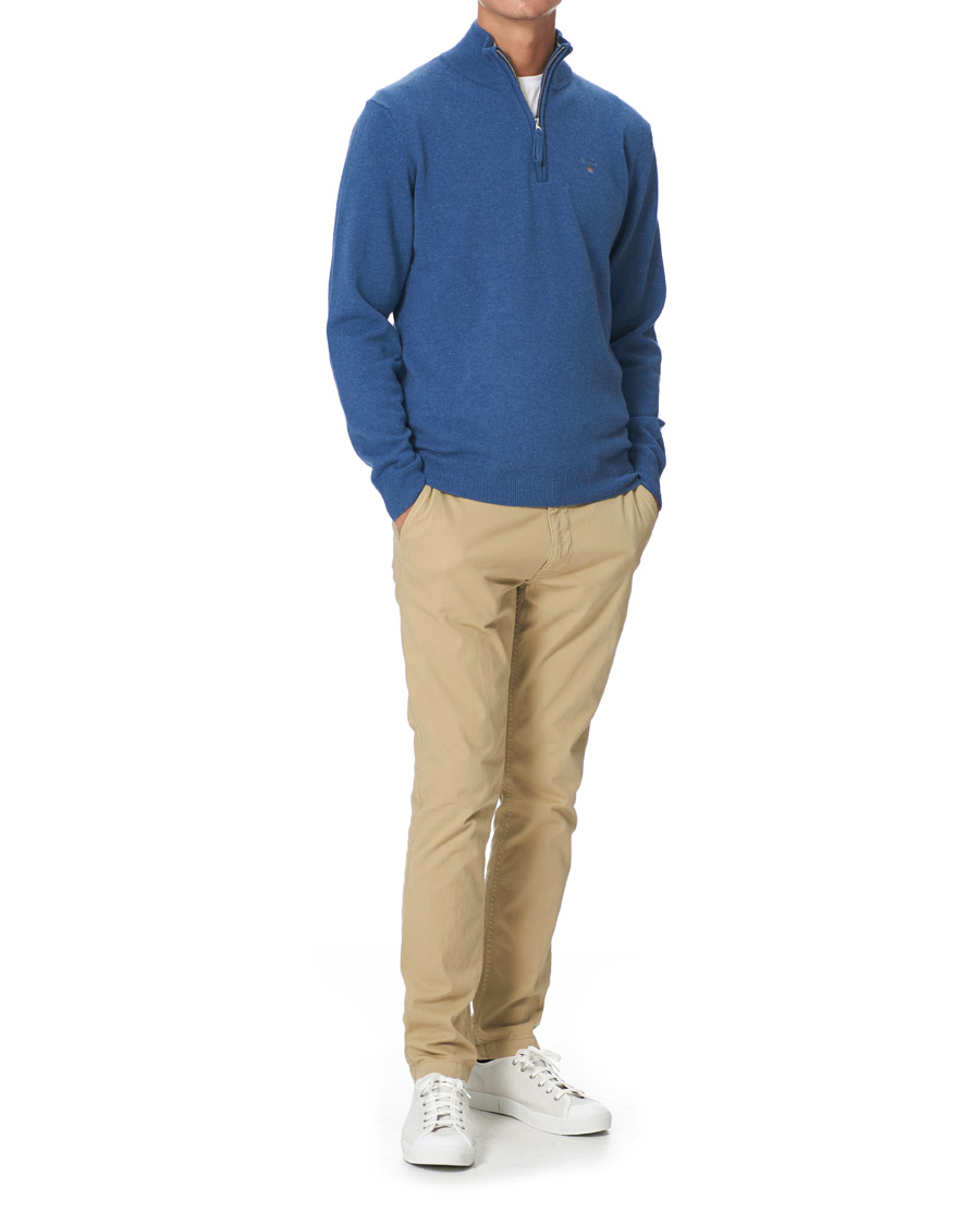 Herre | Trøjer | GANT | Lambswool Half Zip Sweater Stone Blue Melange