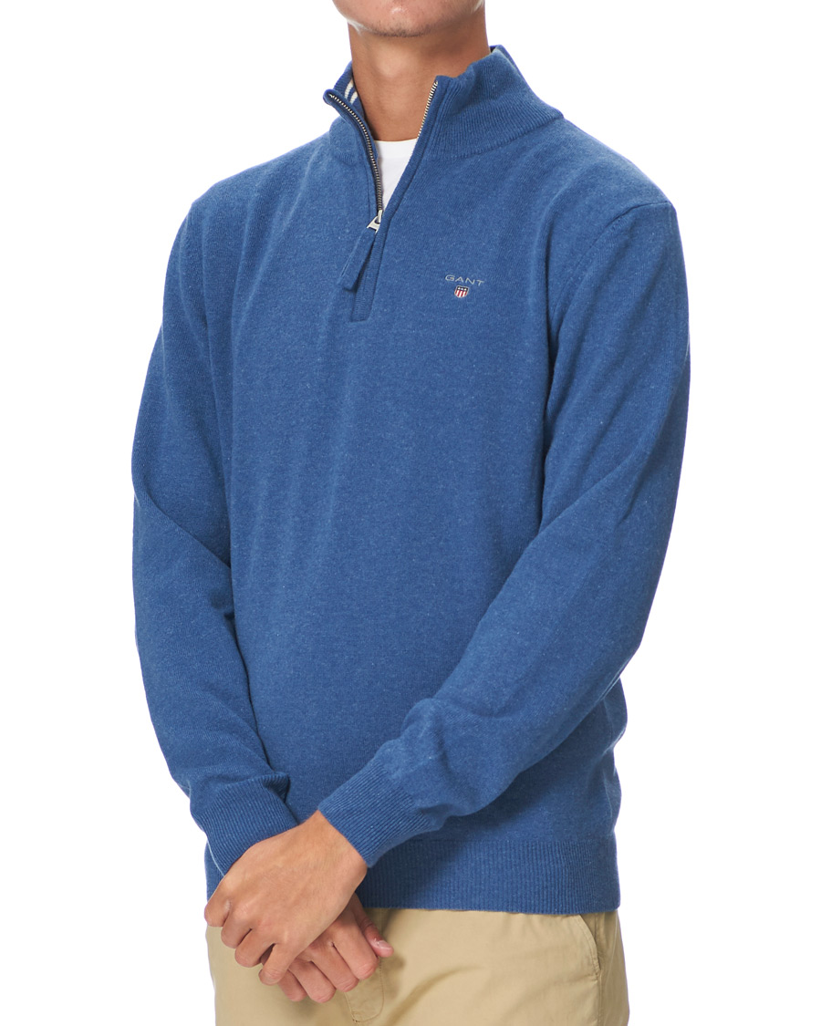 Herre | Trøjer | GANT | Lambswool Half Zip Sweater Stone Blue Melange