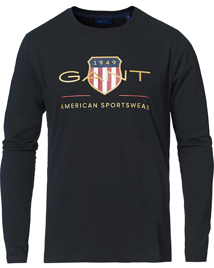 Herre | T-Shirts | GANT | Medium Archive Shield Long Sleeve Tee Black