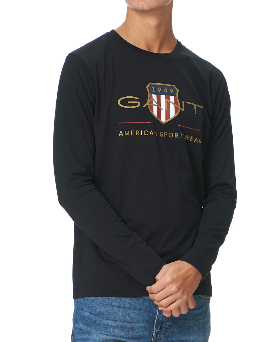 Herre | T-Shirts | GANT | Medium Archive Shield Long Sleeve Tee Black