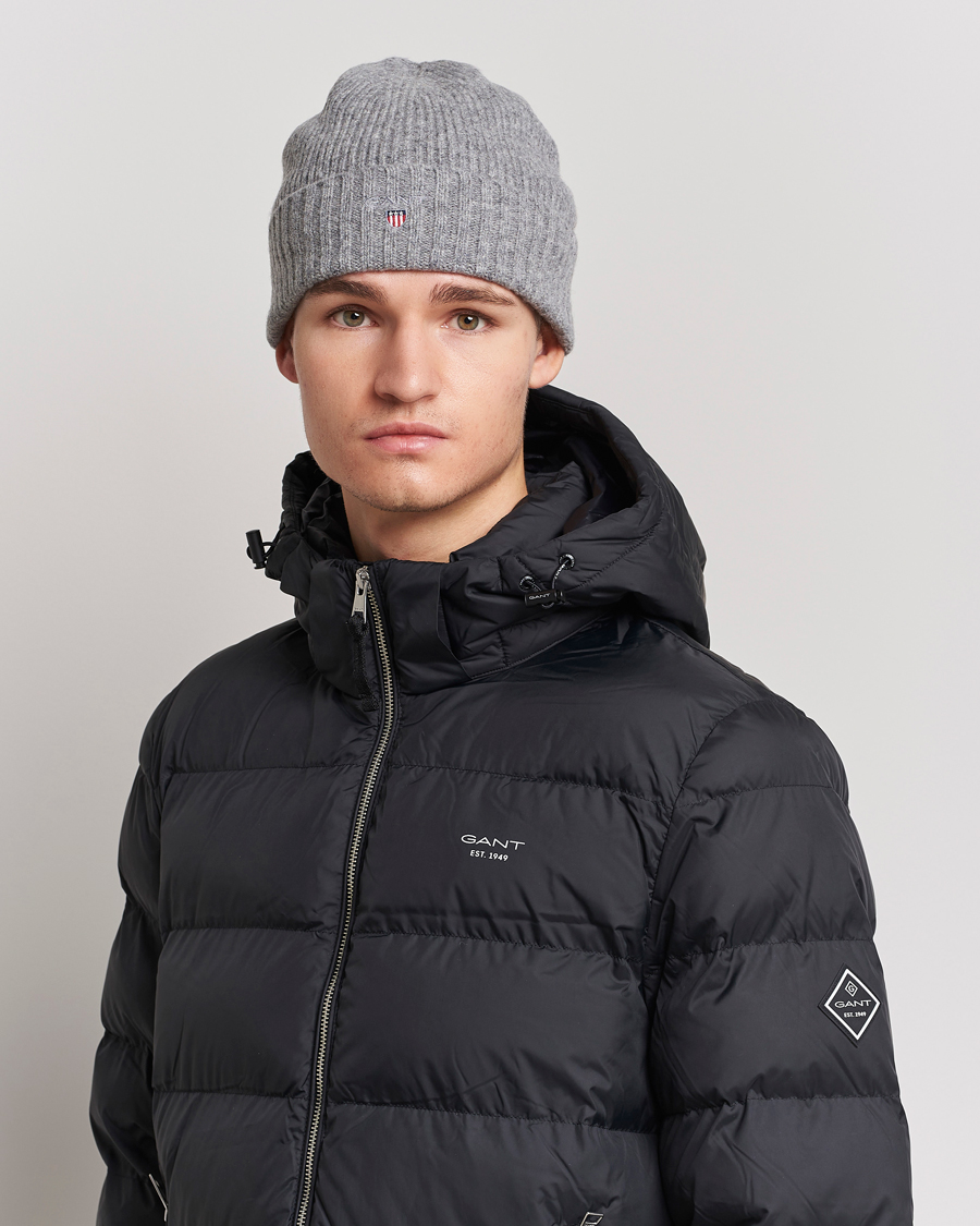 Herre | Huer | GANT | Wool Lined Beanie Dark Grey Melange
