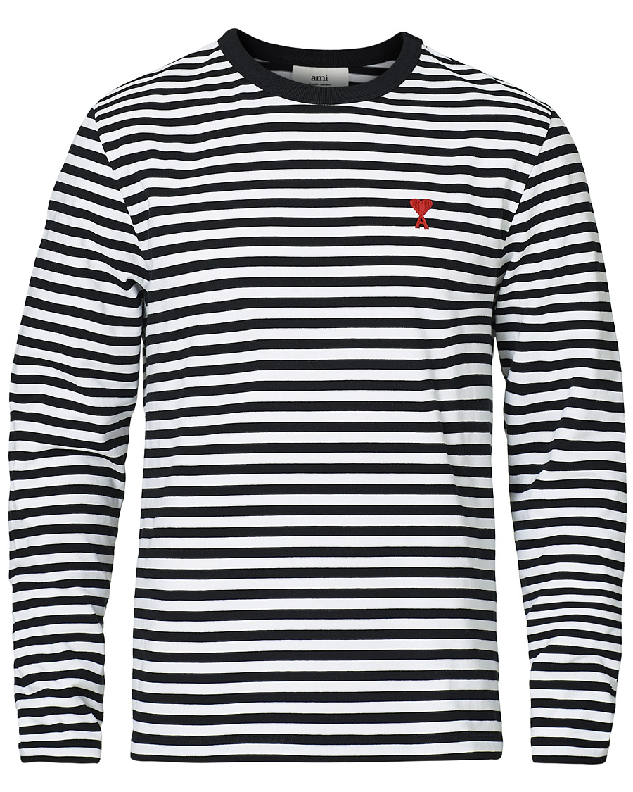 Herre | T-Shirts | AMI | Striped Long Sleeve Tee Black/White