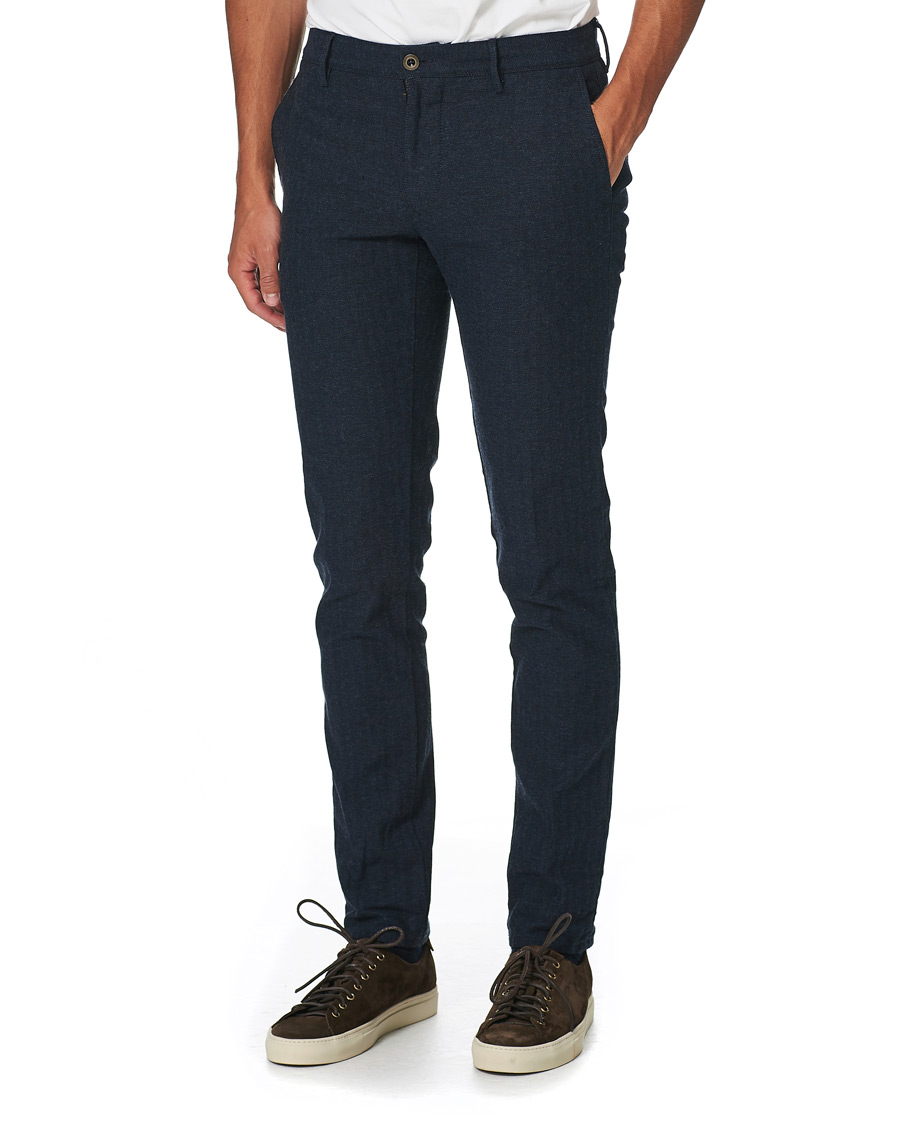 Herre | Bukser | Incotex | Slim Fit Cotton/Wool Herringbone Slacks Navy